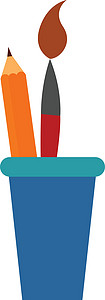 蓝色铅笔盒矢量或彩色怡乐思的绘画黑色案件铅笔画笔橙子项目插图图片