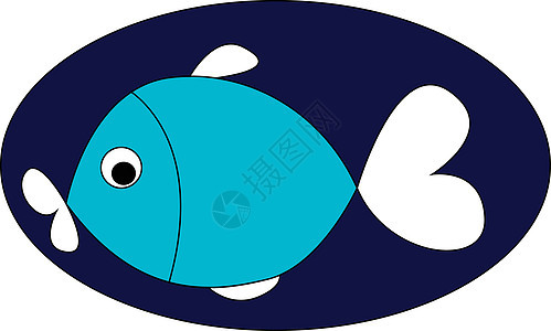 蓝色鱼矢量图像或彩色插图图片