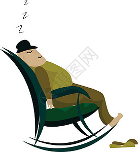 一个男人正在绿色摇椅上小睡矢量或 c图片