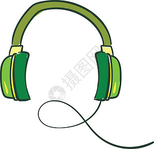 绿色耳机矢量或彩色插图背景图片