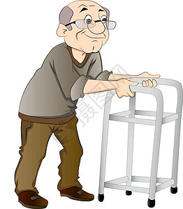 使用Walker 插图援助祖父白色老化爷爷眼镜男人微笑艺术品爸爸背景图片