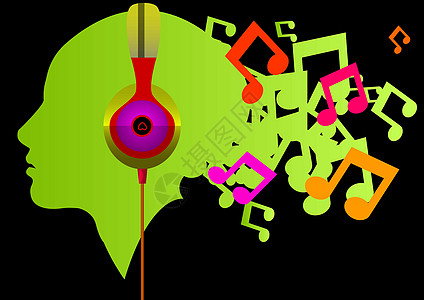 听音乐 插图耳机绘画听力艺术品技术体积立体声音乐工作室绿色图片