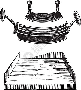 砍刀和熨斗薄片 老式刻字图片