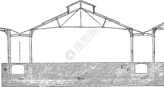 1867 年世界博览会展馆的垂直剖面图片