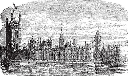 英国伦敦威斯敏斯特宫或议会院 英格兰插图遗产艺术品建筑雕刻吸引力纪念碑绘画草图游客图片