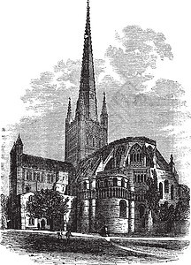 诺里奇大教堂在诺福克英格兰英国复古刻病文化艺术王国建筑学教会大教堂回廊古董旅游雕刻图片