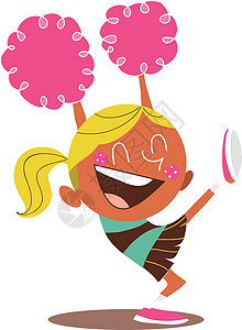 一位微笑的啦啦队长欢呼的青年金发插图乐趣金发女郎活力大学青少年运动快乐绘画裙子女士图片