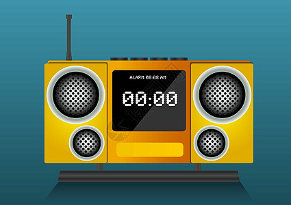 黄钟收音台 插图展示时间警报艺术品工作屏幕收音机小时绘画器具图片