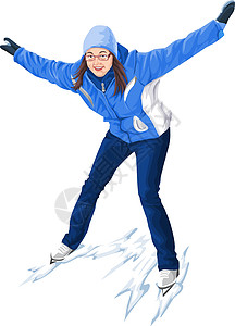 女人在雪上滑冰的矢量冰鞋绘画乐趣插图假期闲暇享受女士手套速度图片