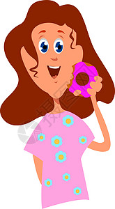 有甜甜圈 插图和白底矢量的女孩图片