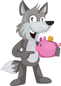 灰狼狼与小猪在白色背景上设计图片