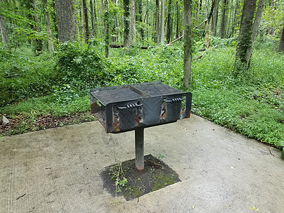 水泥和树木的烧烤炉野餐绿色炙烤公园森林高清图片