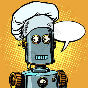 机器人厨师在餐厅接受订单流行音乐店铺帽子烹饪技术老板食物玩具电脑卡通片图片