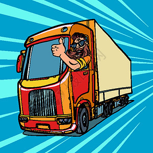 卡车司机 留胡子的男人对你竖起大拇指商业商品日落男性货代运动货运工人劳动输送图片
