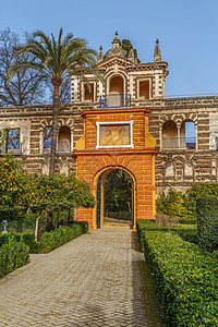 西班牙塞维利亚阿尔卡扎尔花园旅行皇家绿色画廊建筑学公园旅游石窟遗产花园图片