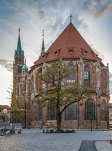 德国纽伦堡圣洛伦茨城市教会地标建筑建筑学宗教旅行日落历史性大教堂图片