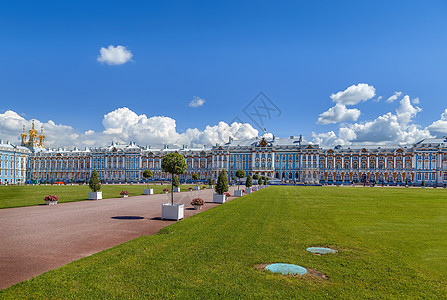 俄罗斯萨尔斯科耶塞罗凯瑟琳宫天空晴天旅游蓝色建筑建筑学皇家风格古董旅行图片