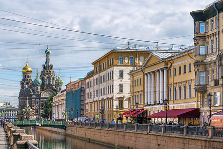 俄罗斯圣彼得堡救世主的鲜血教堂教会文化运河圆顶建筑学旅行基督天空宗教城市图片