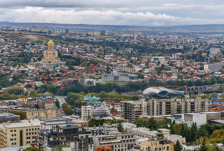 格鲁吉亚第比利斯的见解天线景观城市首都旅游建筑学建筑旅行地平线天际图片