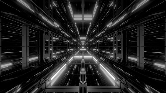 具有漂亮反射的未来派科幻玻璃隧道 3d 插图壁纸背景黑与白反光渲染黑色白色运动机库背景图片