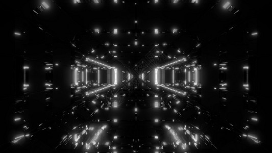 未来派科幻空间机库与漂亮的发光灯 3d 插图壁纸背景黑色反射运动白色墙纸隧道走廊辉光玻璃渲染背景图片