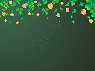 用丁香叶和金币 f 装饰的绿色背景图片