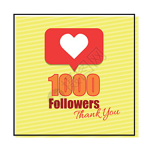 感谢您与 1000 名追随者和最爱的留言卡设计图片