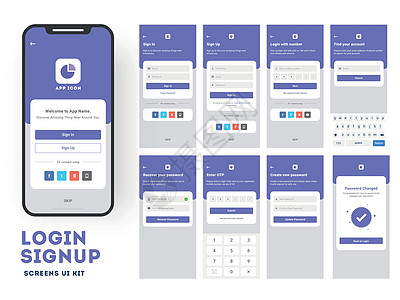 具有不同登录屏幕的移动应用程序 UI 或 UX 设计包括互联网技术媒体电子商务反应网站隐私软件小样触摸屏图片