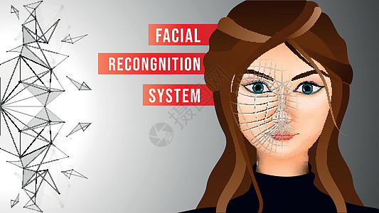 生物识别或面部识别系统概念展示传感器商业身份读者钥匙多边形数据验证检测图片