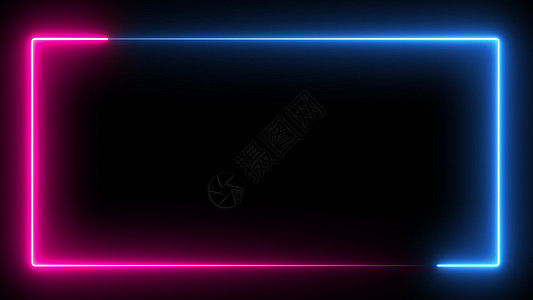 计算机生成的彩色动画 黑色背景上蓝色和粉色的 3D 渲染霓虹灯盒过渡盒子射线娱乐电脑数字化激光闪光屏幕反射图片