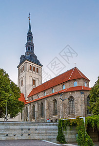 爱沙尼亚塔林圣尼古拉教堂城市天空教会建筑学旅行尖塔历史性蓝色旅游建筑图片