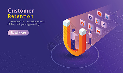 客户保留或广告的等距概念经济顾客营销电子商务图表忠诚服务磁铁海报金融图片
