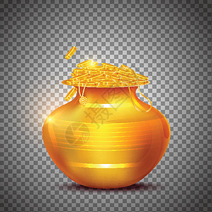 黑色png背景上的金色财罐插图背景图片