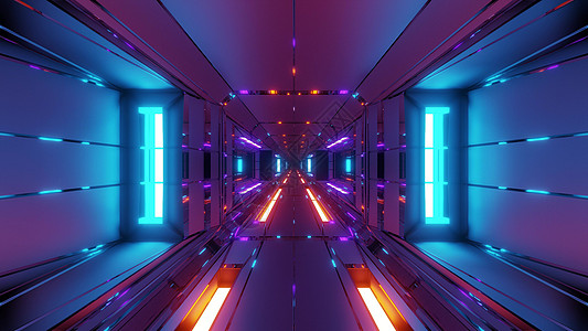 未来空间机库隧道走廊与热金属窃取 3d 渲染壁纸背景科幻插图玻璃底运动玻璃建筑蓝色反射铁水寺庙图片
