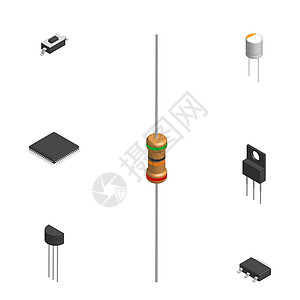 一组不同的 3D 电子元件矢量图处理器电气电压按钮金属插图维修控制微电路切换器图片