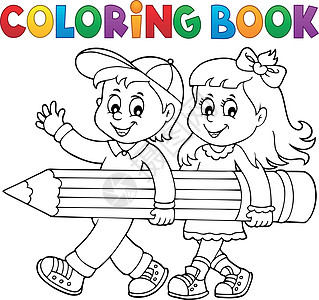 拿着铅笔的着色书孩子图片