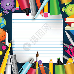 学校文具和空白笔记本铅笔学生黑板学习教育老师记事本课堂孩子们图片