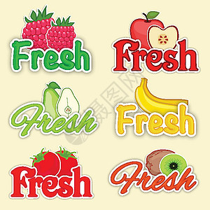 新鲜水果或标签集奇异果菜单覆盆子贴纸商业产品饮料徽章酒吧推广图片