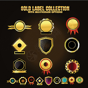 金色标签贴纸或徽章奢华横幅圆形质量金子奖牌收藏空白棕色丝带图片
