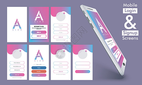 移动登录和登录 UIUX 设计触摸屏营销商业小样材料报名工具手机软件屏幕背景图片