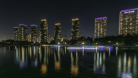 INCHEON 韩国仁川中央公园蓝色建筑国际文化商业公园绿色花园场景地标图片