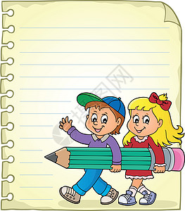 带孩子和铅笔的记事本页图片
