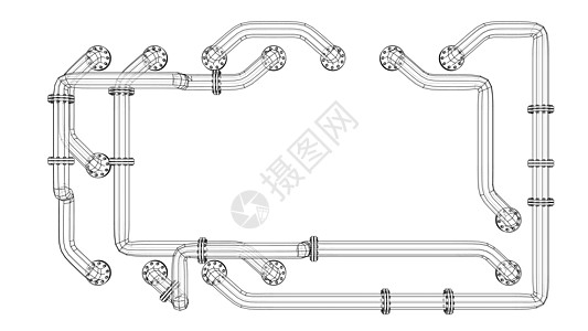 横幅缠绕在带法兰的管道中 韦克托建造业画像建筑草图设计风格科学框架元素黑与白图片