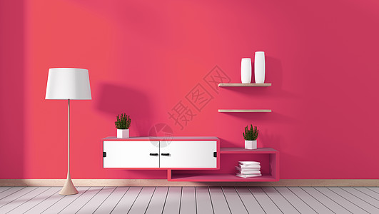 红色现代房间的Tv柜子 最小设计 zen风格深色桌子植物房子地面电视架3d嘲笑架子装饰图片