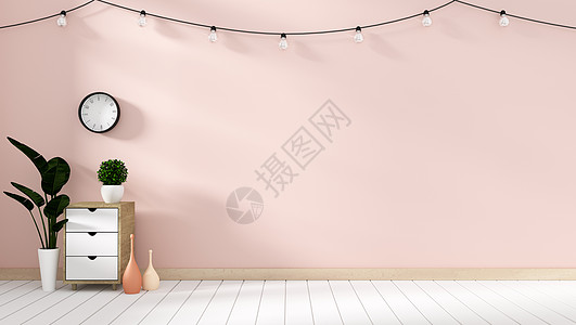 模拟海报柜现代在粉红色的客厅与白色窝图片