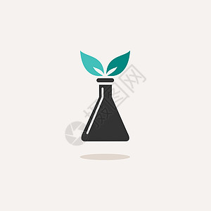 带植物的锥形瓶 米色背景上带阴影的图标 它制作图案化学矢量图片