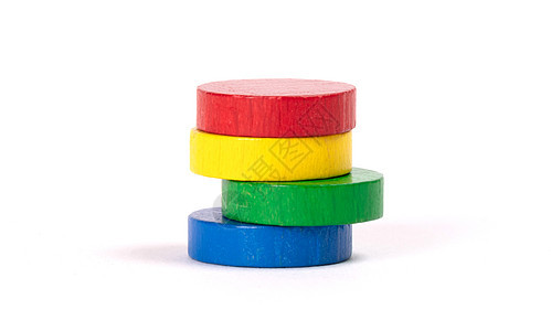 红色 绿色 蓝色等不同颜色的圆形木木板芯片骰子白色筹码游戏玩具图片