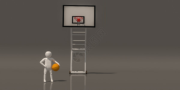 篮球插画灰色背景上的职业符号 3d 插画组3玩家白色团队插图行动商业梯子挑战篮子红色背景