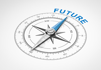 在白色背景上的指南针未来概念图片