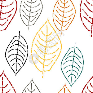 叶子的轮廓 创辉色彩 斯堪的纳维亚风格 白色背景 无缝模式 原始绘图 儿童插画 黄色的雨伞 对于不同的设计图片